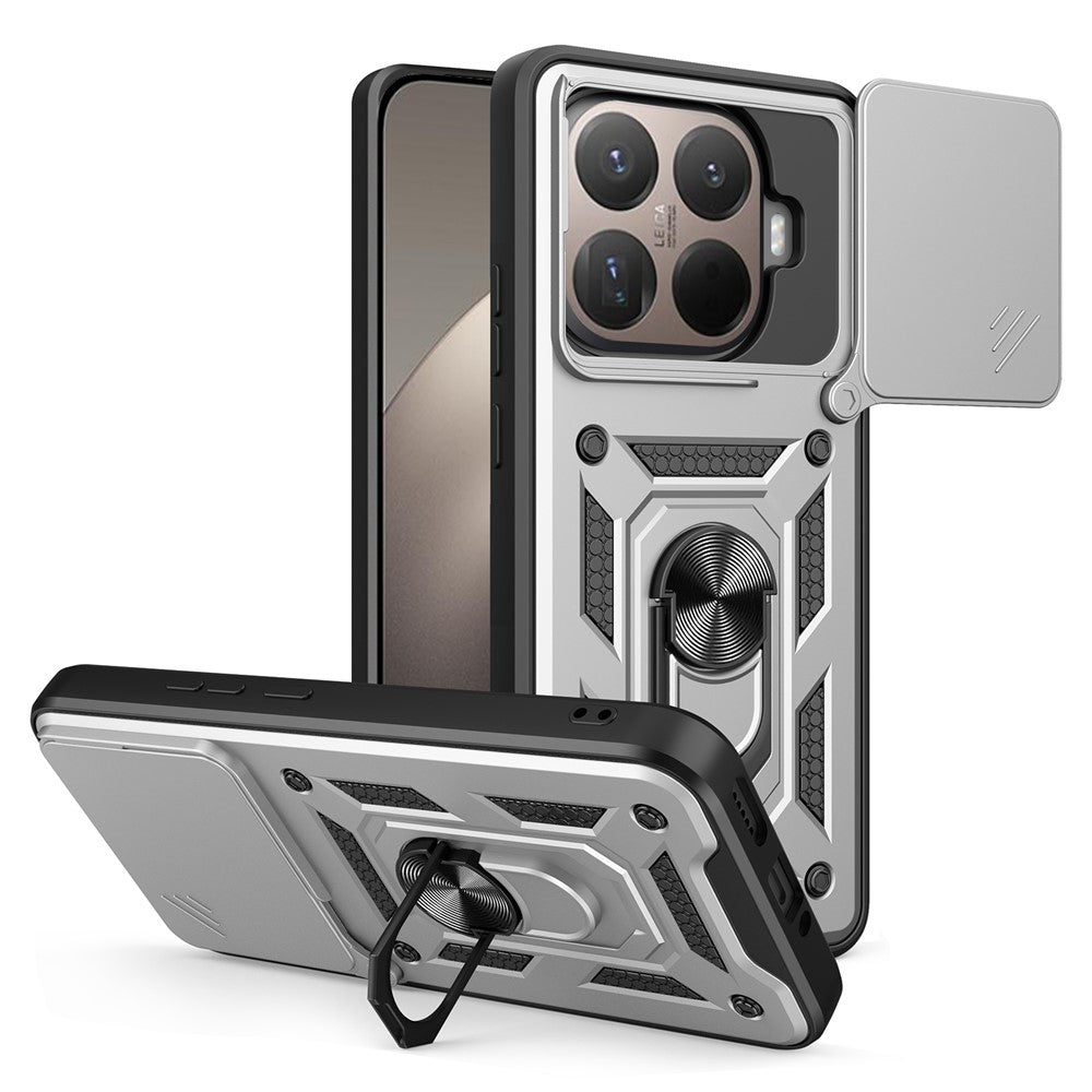 For Xiaomi 15T Pro Case with Slide Camera Lid PC + TPU Kickstand Phone Cover