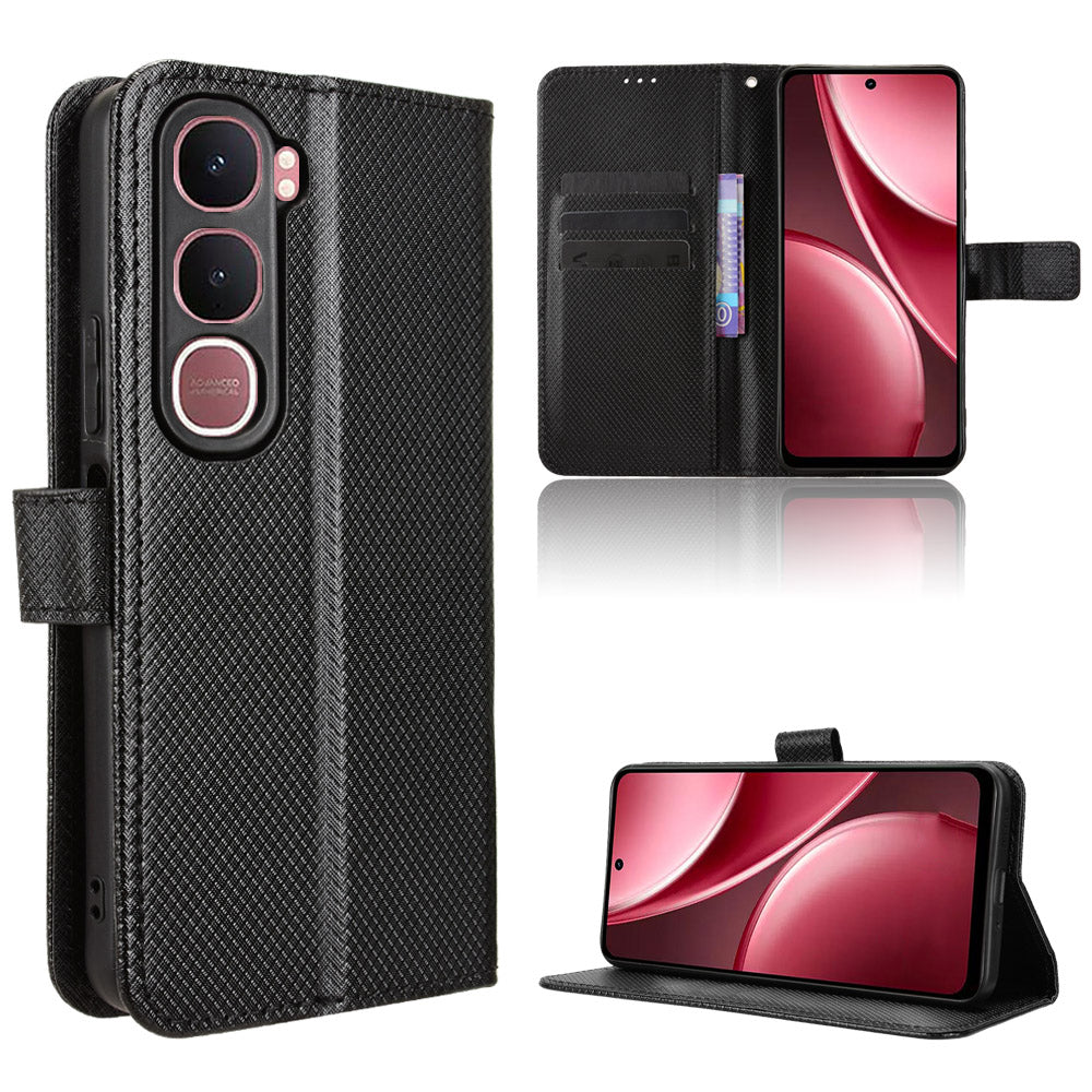 For vivo Y21d / vivo Y31 5G Leather Wallet Case with Strap Diamond Texture Phone Cover