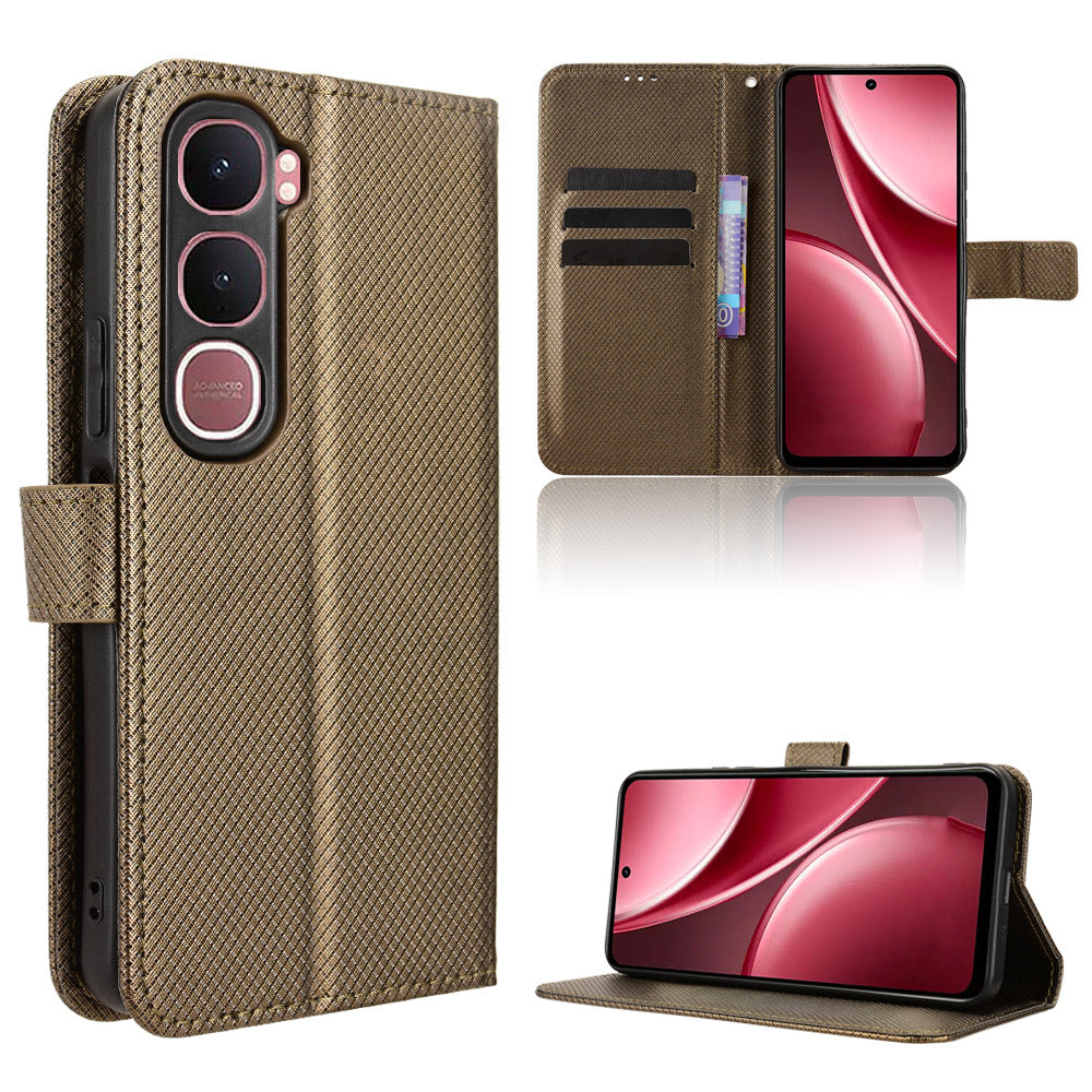 For vivo Y21d / vivo Y31 5G Leather Wallet Case with Strap Diamond Texture Phone Cover