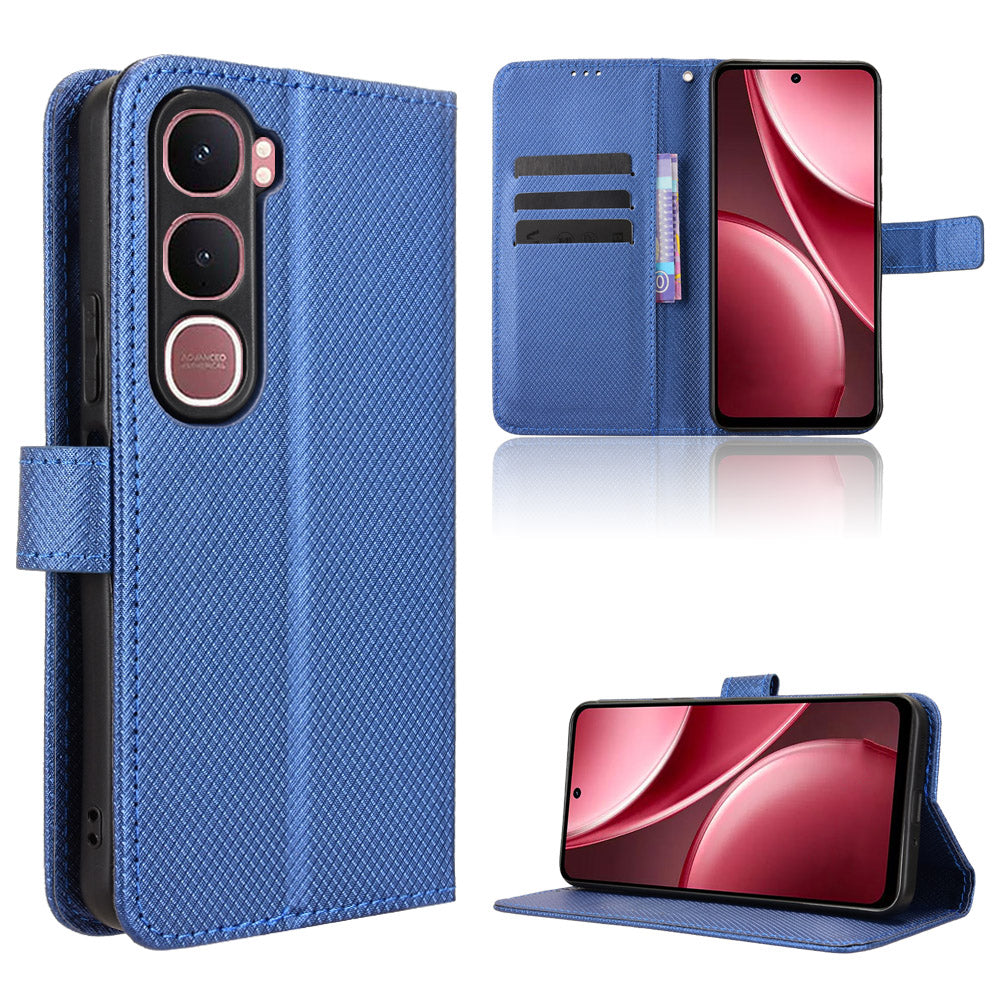 For vivo Y21d / vivo Y31 5G Leather Wallet Case with Strap Diamond Texture Phone Cover