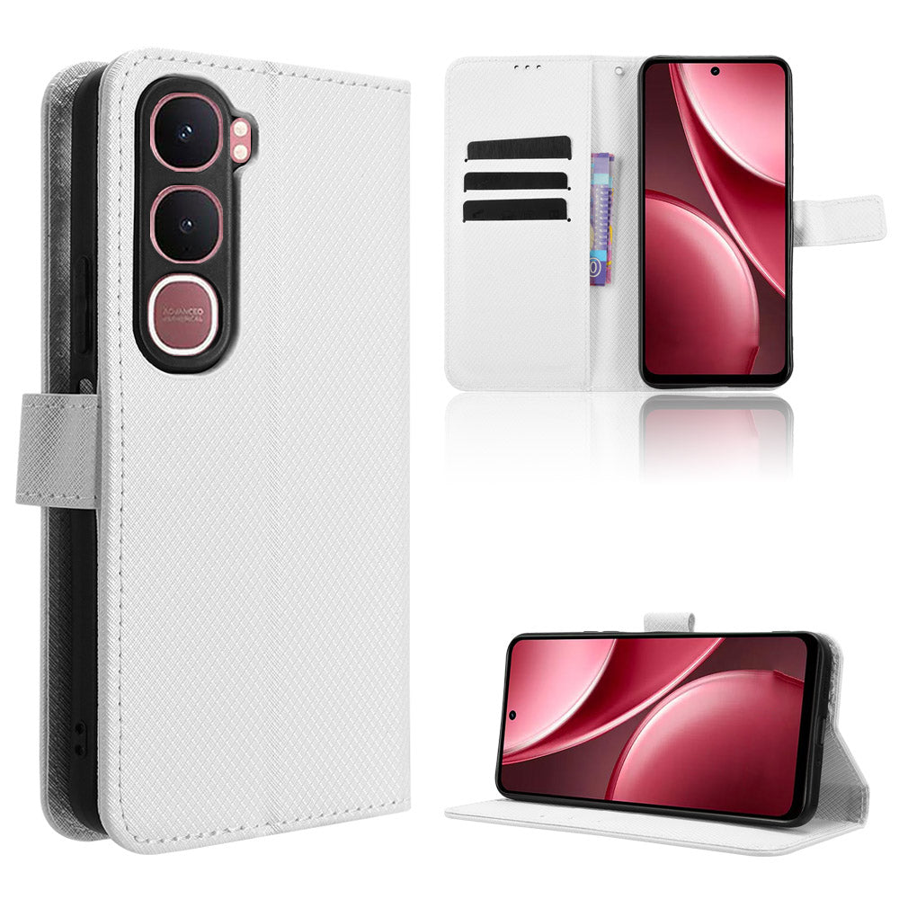 Funda tipo cartera de piel con correa y textura de diamante para vivo Y21d / vivo Y31 5G