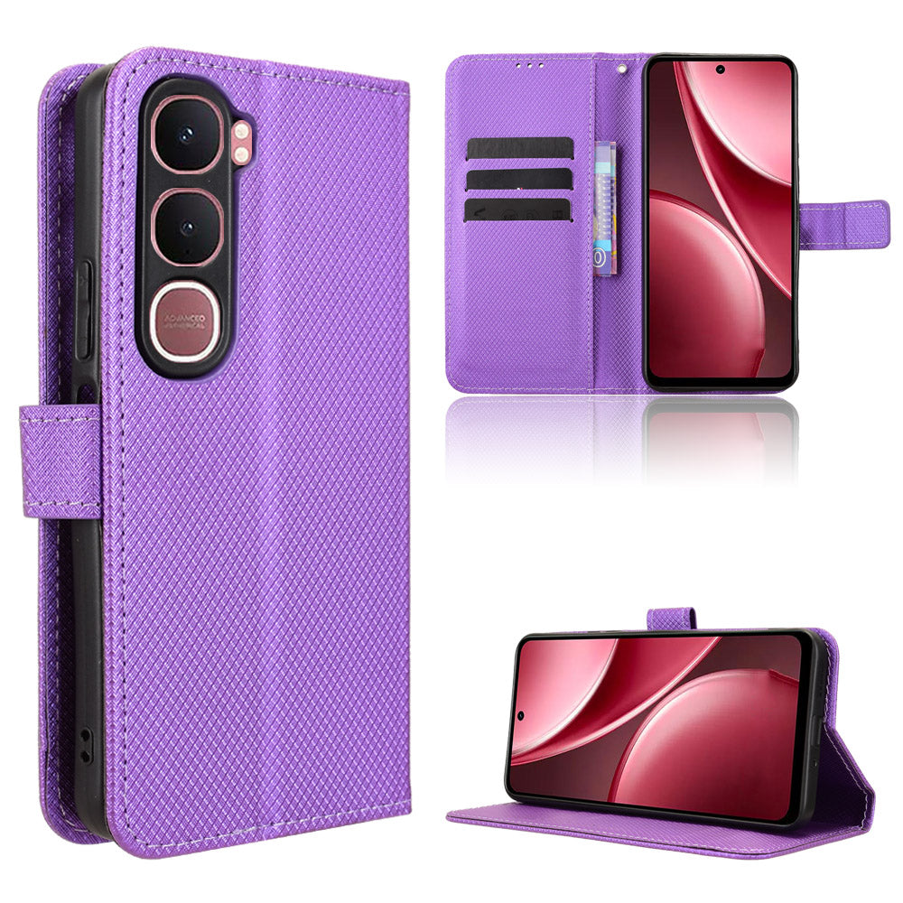 For vivo Y21d / vivo Y31 5G Leather Wallet Case with Strap Diamond Texture Phone Cover