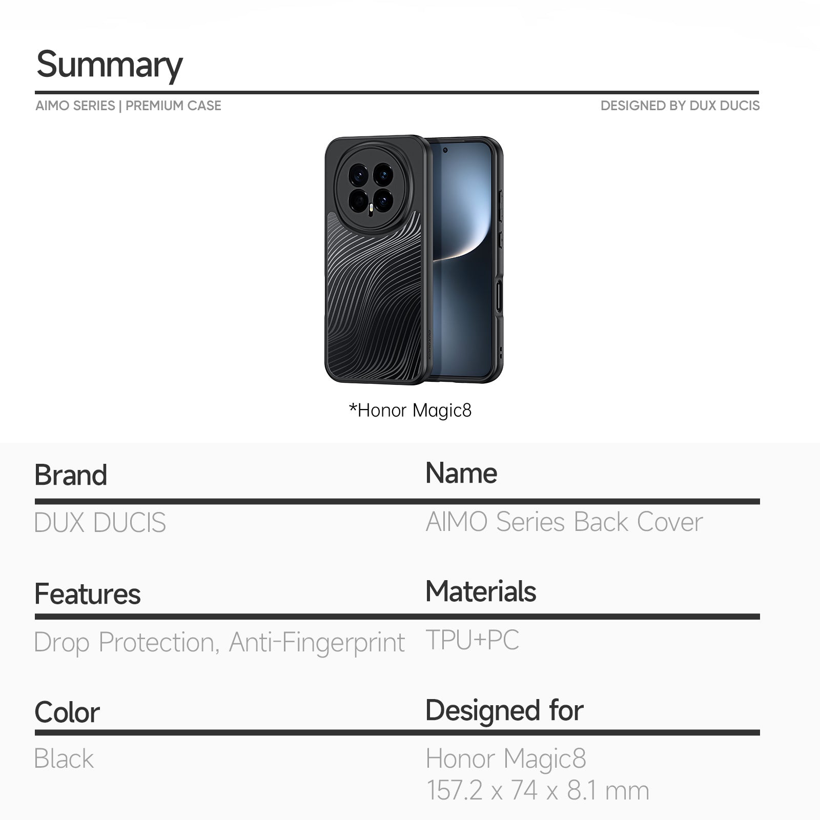 For Honor Magic8 5G Case DUX DUCIS Aimo Series TPU+PC Matte Drop-proof Phone Cover (REACH Certification)