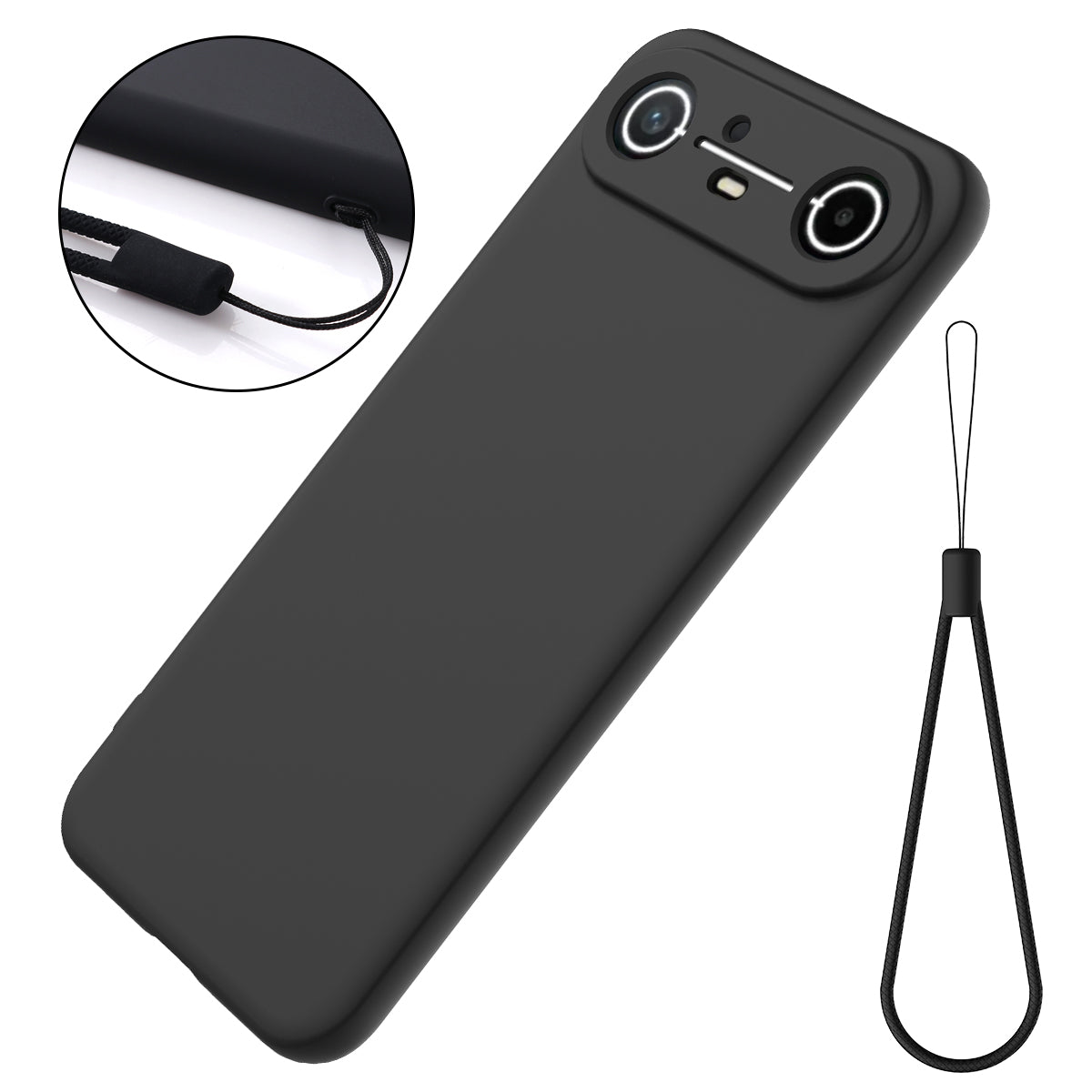For TECNO Spark Slim 4G / TECNO Pova Slim 5G Liquid Silicone Case Phone Back Cover with Hand Strap