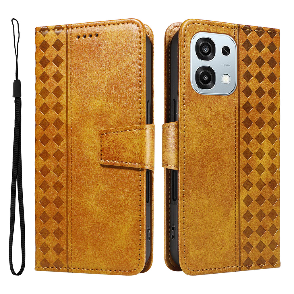 For Oppo A6 Pro 4G / Oppo F31 5G / Oppo A6 Pro 5G Leather Case Wallet Stand Grids Imprinted Phone Cover with Strap