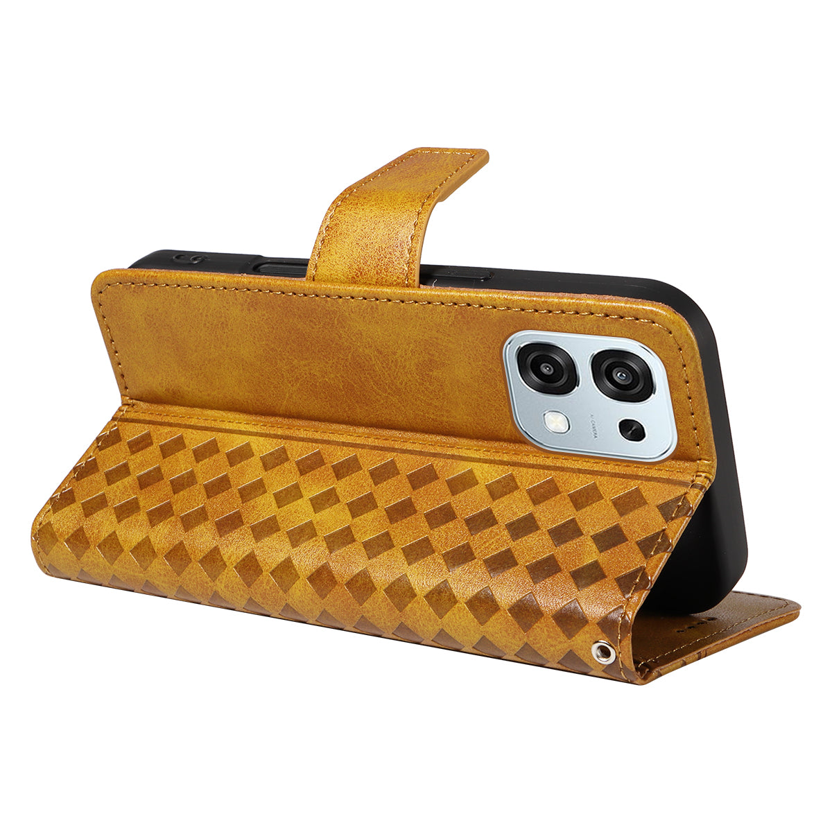 For Oppo A6 Pro 4G / Oppo F31 5G / Oppo A6 Pro 5G Leather Case Wallet Stand Grids Imprinted Phone Cover with Strap