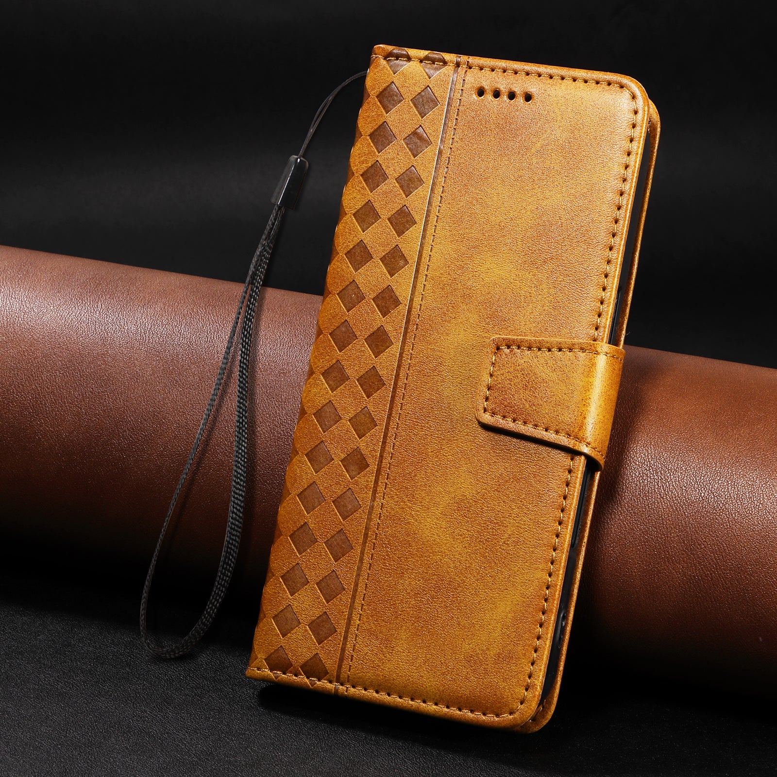 For Oppo A6 Pro 4G / Oppo F31 5G / Oppo A6 Pro 5G Leather Case Wallet Stand Grids Imprinted Phone Cover with Strap