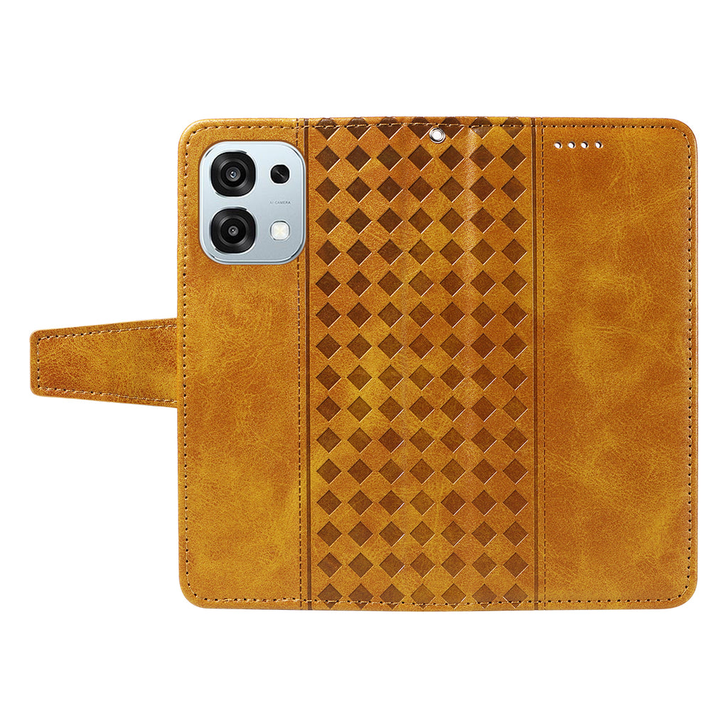 For Oppo A6 Pro 4G / Oppo F31 5G / Oppo A6 Pro 5G Leather Case Wallet Stand Grids Imprinted Phone Cover with Strap