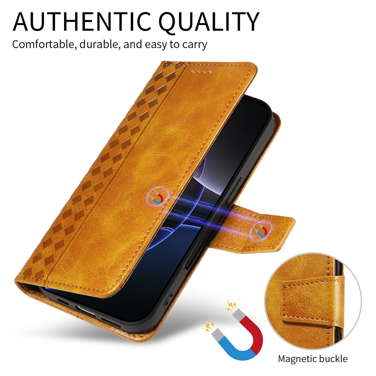 For Oppo A6 Pro 4G / Oppo F31 5G / Oppo A6 Pro 5G Leather Case Wallet Stand Grids Imprinted Phone Cover with Strap
