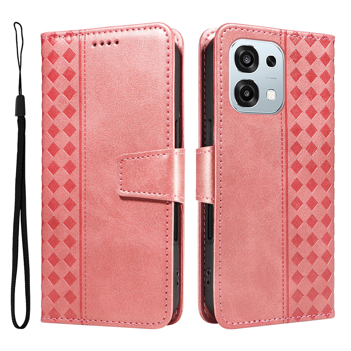 For Oppo A6 Pro 4G / Oppo F31 5G / Oppo A6 Pro 5G Leather Case Wallet Stand Grids Imprinted Phone Cover with Strap