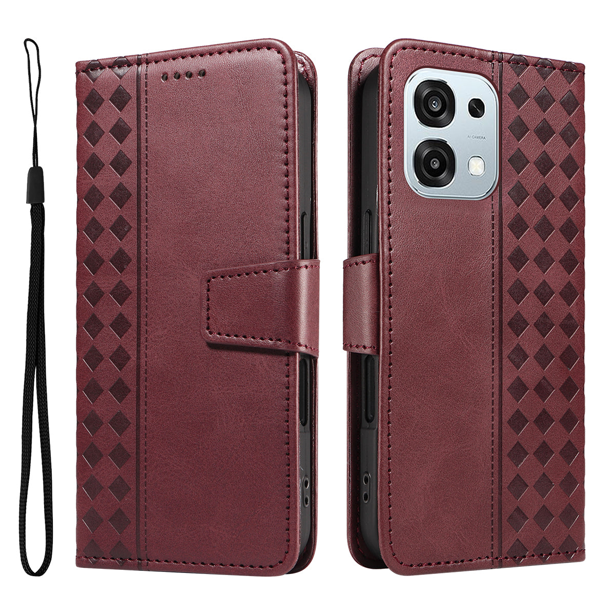 For Oppo A6 Pro 4G / Oppo F31 5G / Oppo A6 Pro 5G Leather Case Wallet Stand Grids Imprinted Phone Cover with Strap