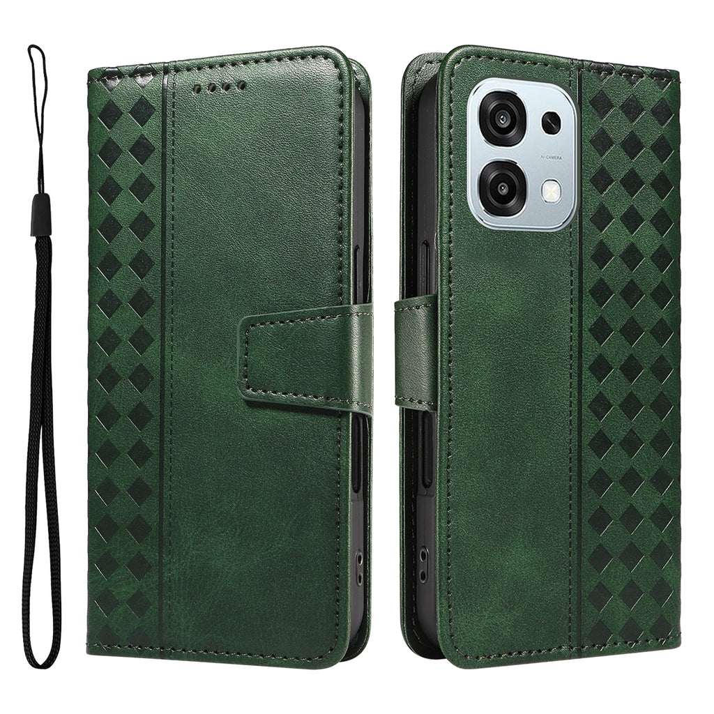 For Oppo A6 Pro 4G / Oppo F31 5G / Oppo A6 Pro 5G Leather Case Wallet Stand Grids Imprinted Phone Cover with Strap