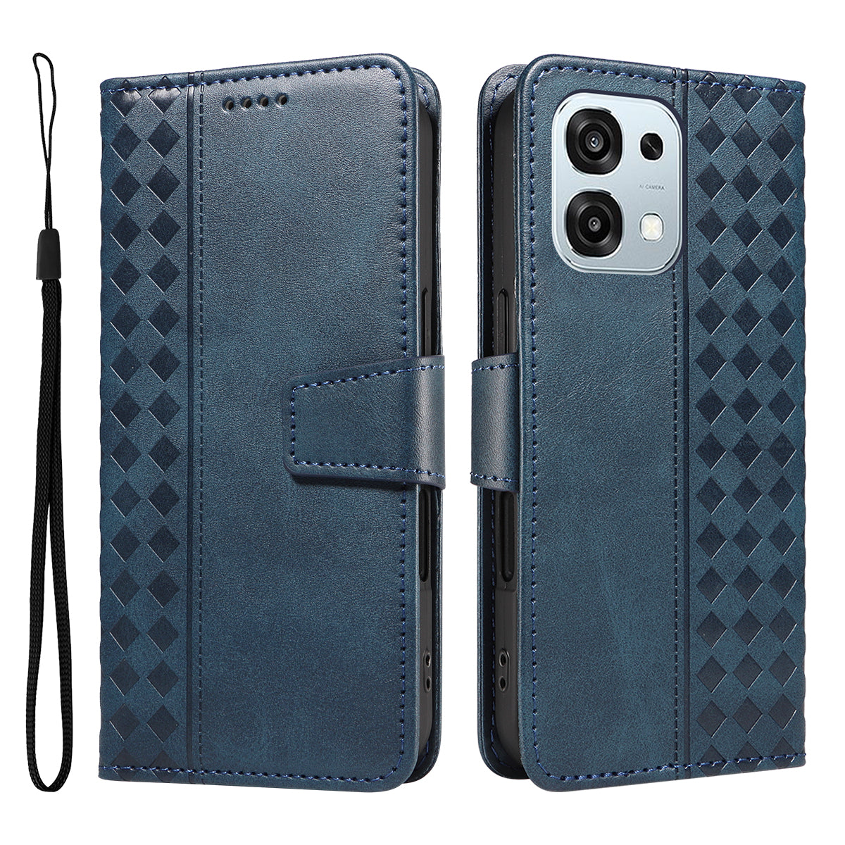 For Oppo A6 Pro 4G / Oppo F31 5G / Oppo A6 Pro 5G Leather Case Wallet Stand Grids Imprinted Phone Cover with Strap