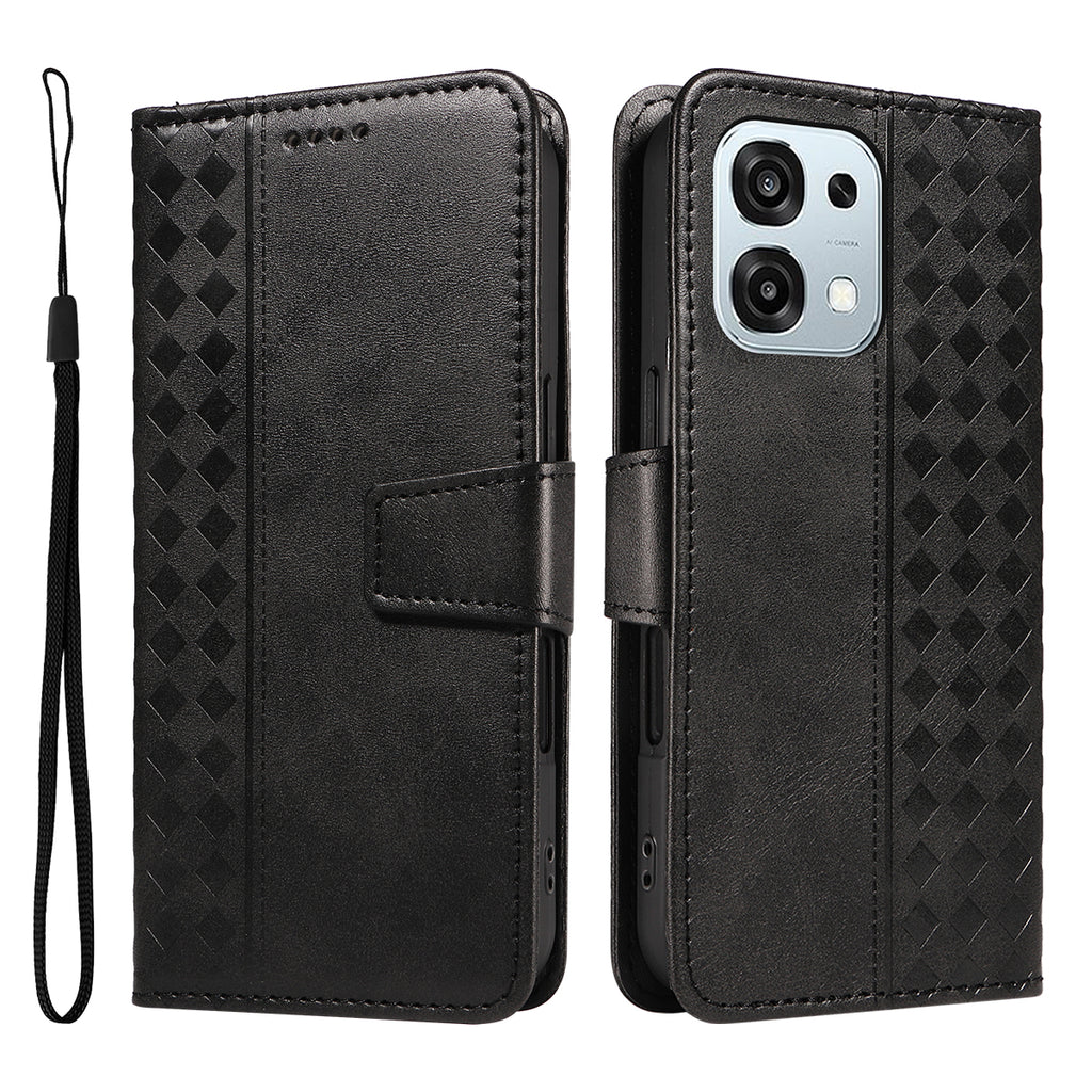 For Oppo A6 Pro 4G / Oppo F31 5G / Oppo A6 Pro 5G Leather Case Wallet Stand Grids Imprinted Phone Cover with Strap