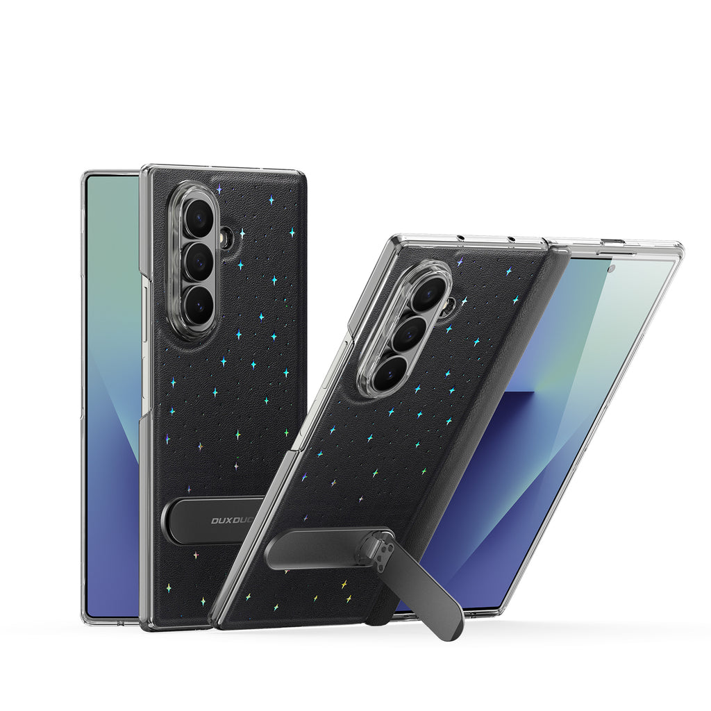 For Samsung Galaxy Z Fold7 5G Case DUX DUCIS STEX Series Kickstand Star Pattern PU Leather Back Cover with Tempered Glass Film