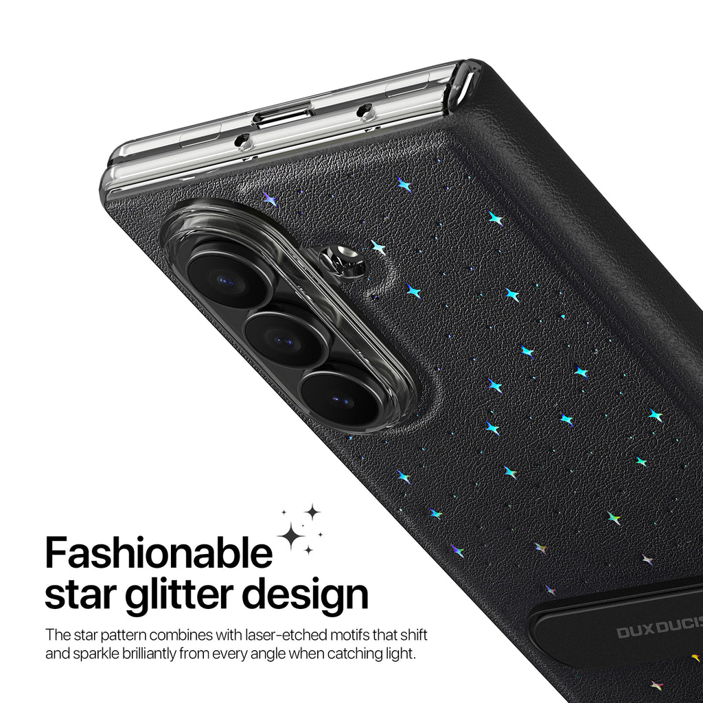 For Samsung Galaxy Z Fold7 5G Case DUX DUCIS STEX Series Kickstand Star Pattern PU Leather Back Cover with Tempered Glass Film