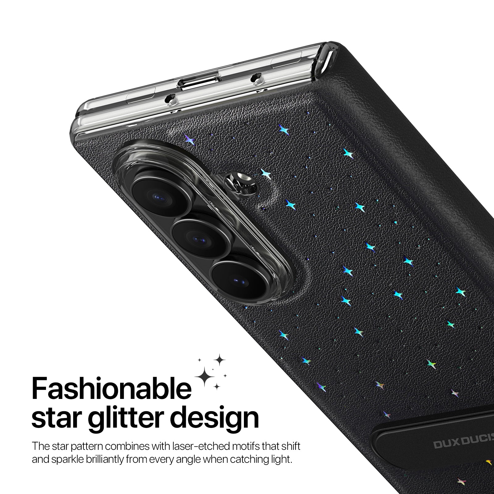 For Samsung Galaxy Z Fold7 5G Case DUX DUCIS STEX Series Kickstand Star Pattern PU Leather Back Cover with Tempered Glass Film