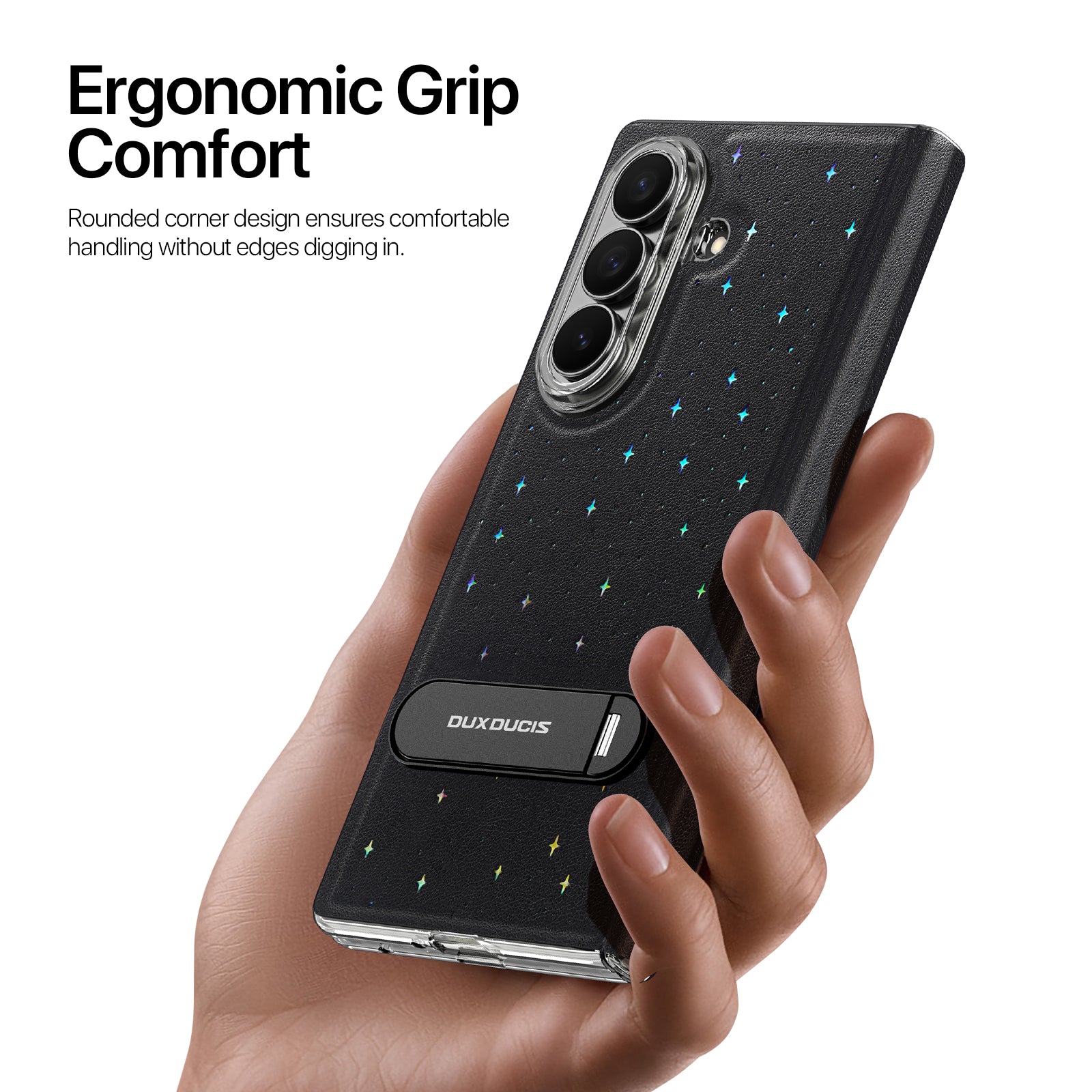 For Samsung Galaxy Z Fold7 5G Case DUX DUCIS STEX Series Kickstand Star Pattern PU Leather Back Cover with Tempered Glass Film