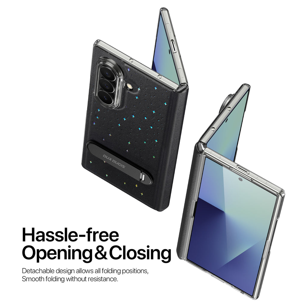 For Samsung Galaxy Z Fold7 5G Case DUX DUCIS STEX Series Kickstand Star Pattern PU Leather Back Cover with Tempered Glass Film