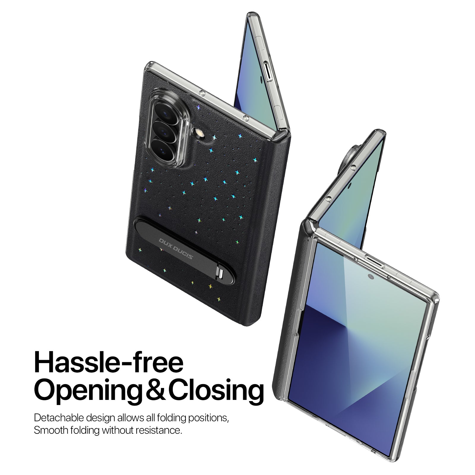 For Samsung Galaxy Z Fold7 5G Case DUX DUCIS STEX Series Kickstand Star Pattern PU Leather Back Cover with Tempered Glass Film