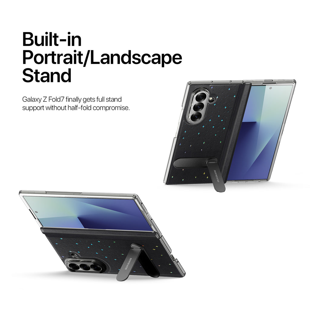 For Samsung Galaxy Z Fold7 5G Case DUX DUCIS STEX Series Kickstand Star Pattern PU Leather Back Cover with Tempered Glass Film