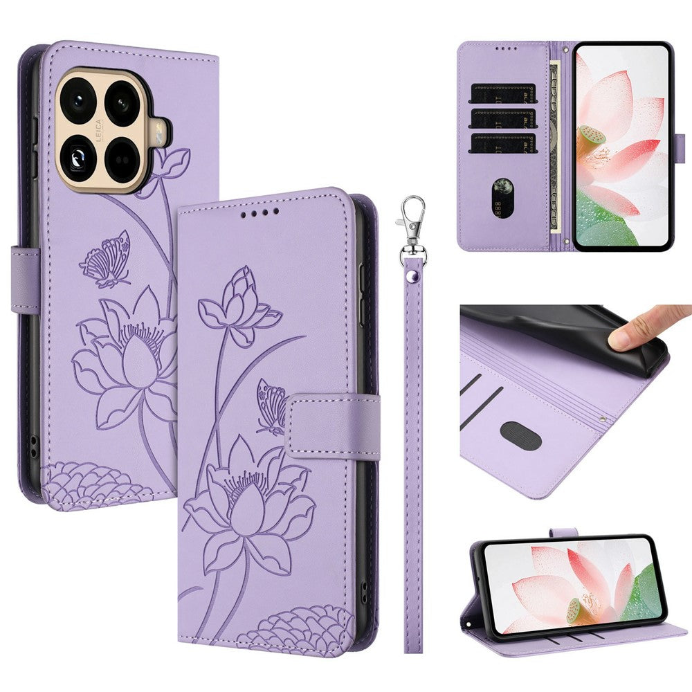 For Samsung Galaxy S25  /  S24 Case Wallet Stand Lotus Imprint Leather Phone Cover with Wrist Strap