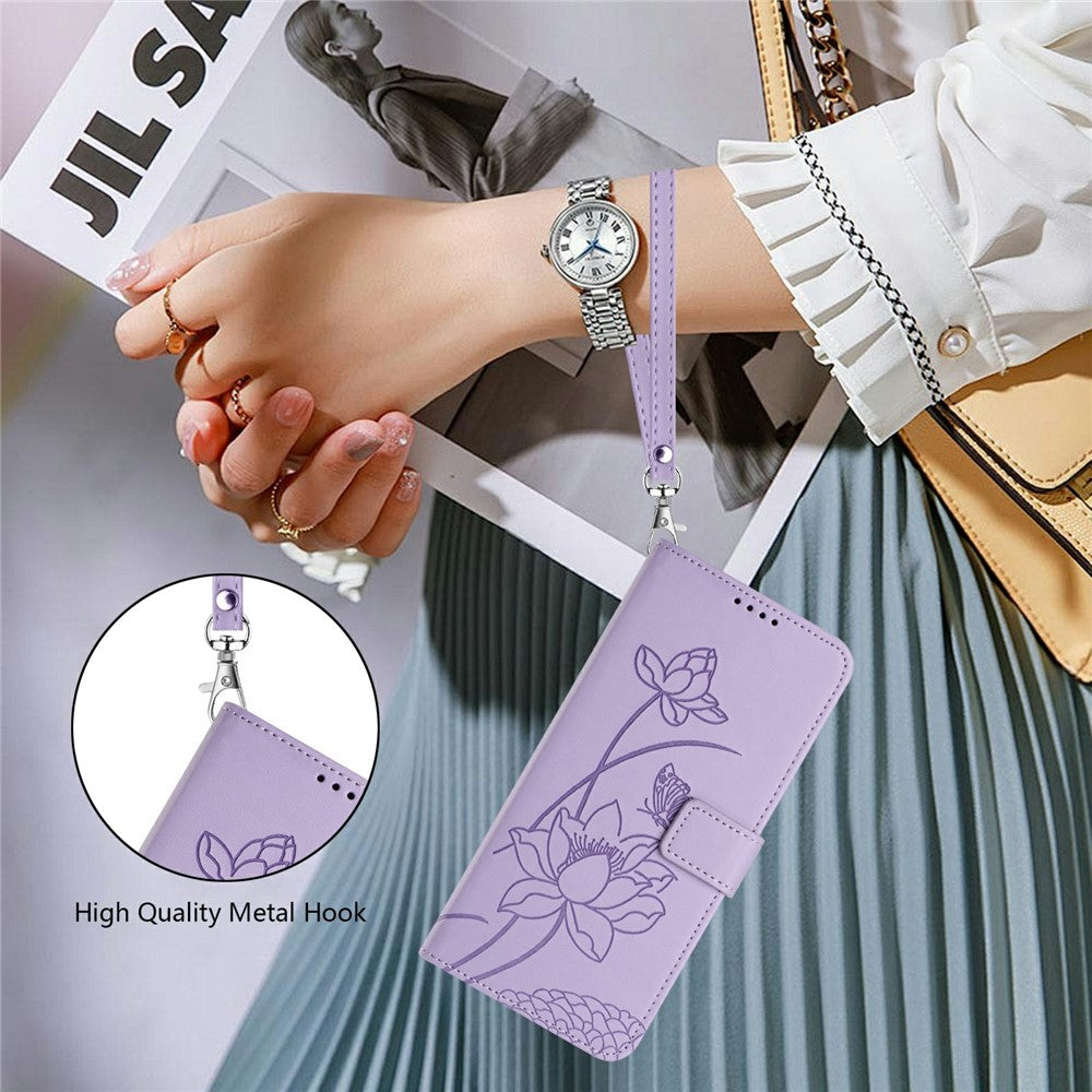 For Samsung Galaxy S25  /  S24 Case Wallet Stand Lotus Imprint Leather Phone Cover with Wrist Strap