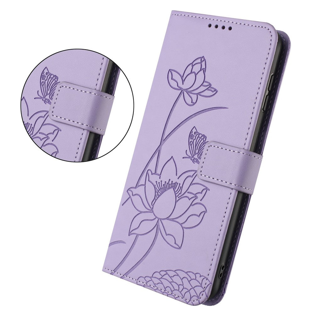 For Samsung Galaxy S25 Ultra Case Wallet Stand Lotus Imprint Leather Phone Cover with Wrist Strap
