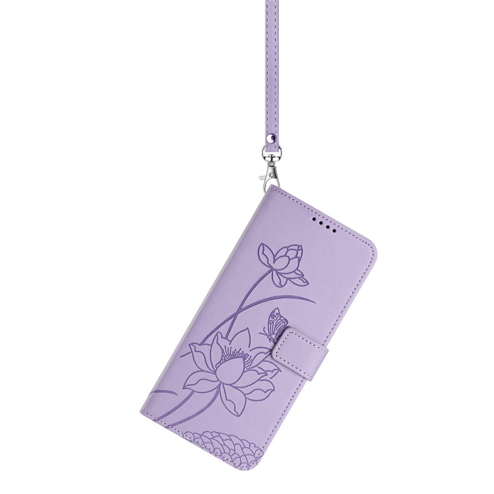 For Samsung Galaxy S25 Ultra Case Wallet Stand Lotus Imprint Leather Phone Cover with Wrist Strap