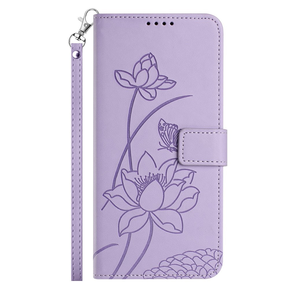 For Samsung Galaxy S25 Ultra Case Wallet Stand Lotus Imprint Leather Phone Cover with Wrist Strap