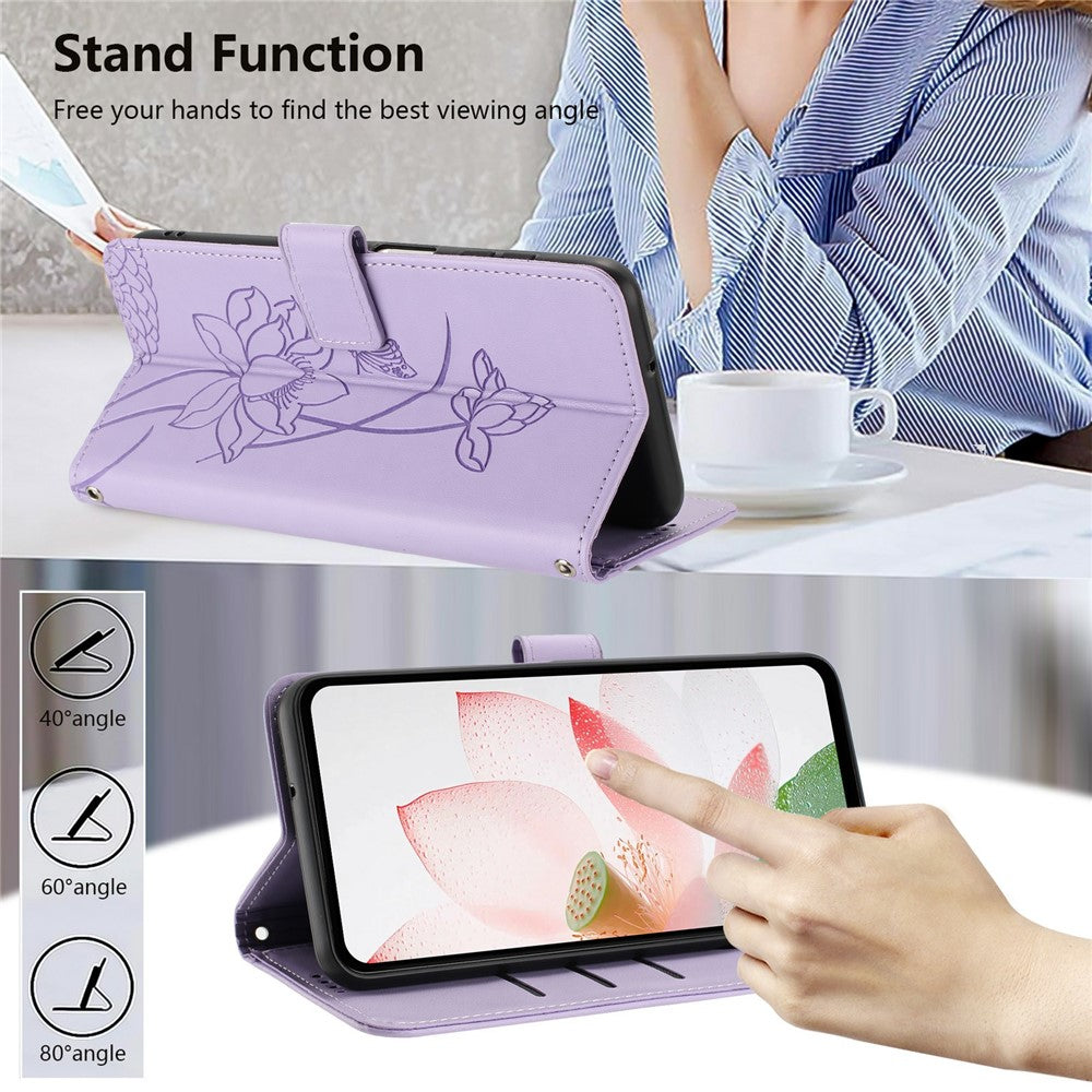 For Samsung Galaxy A56 5G  /  M56 5G Case Wallet Stand Lotus Imprint Leather Phone Cover with Wrist Strap