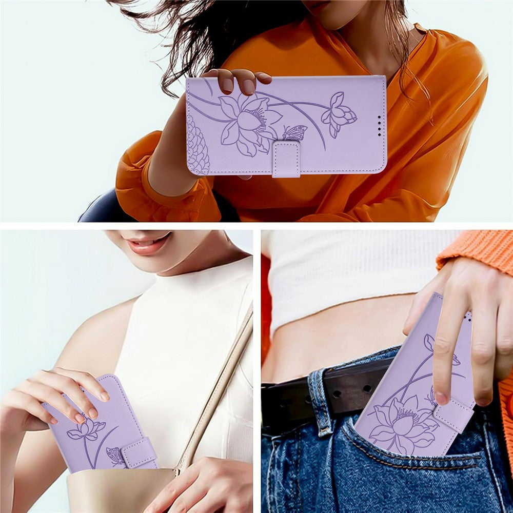 For Samsung Galaxy A56 5G  /  M56 5G Case Wallet Stand Lotus Imprint Leather Phone Cover with Wrist Strap