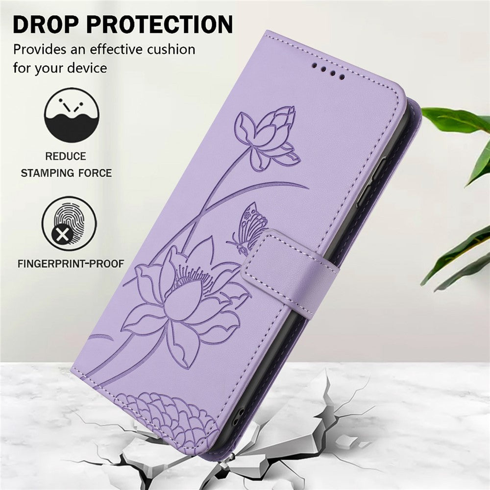 For Samsung Galaxy A56 5G  /  M56 5G Case Wallet Stand Lotus Imprint Leather Phone Cover with Wrist Strap
