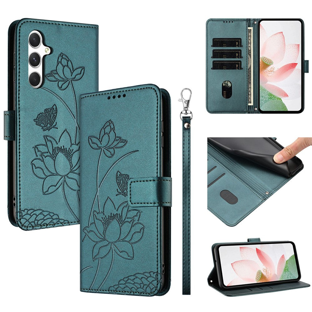 For Samsung Galaxy A56 5G  /  M56 5G Case Wallet Stand Lotus Imprint Leather Phone Cover with Wrist Strap