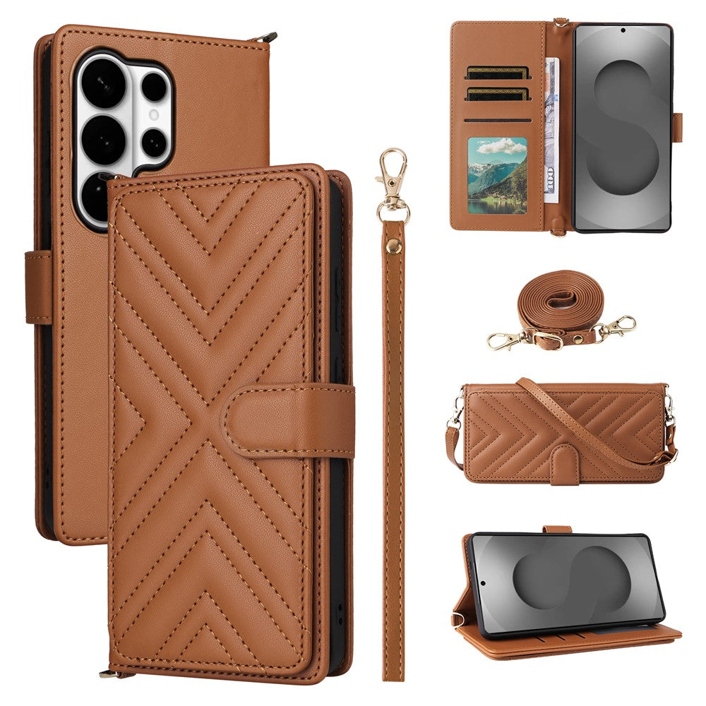 For Samsung Galaxy S26 Ultra Case with Shoulder / Wrist Strap Leather Phone Cover Stand Wallet