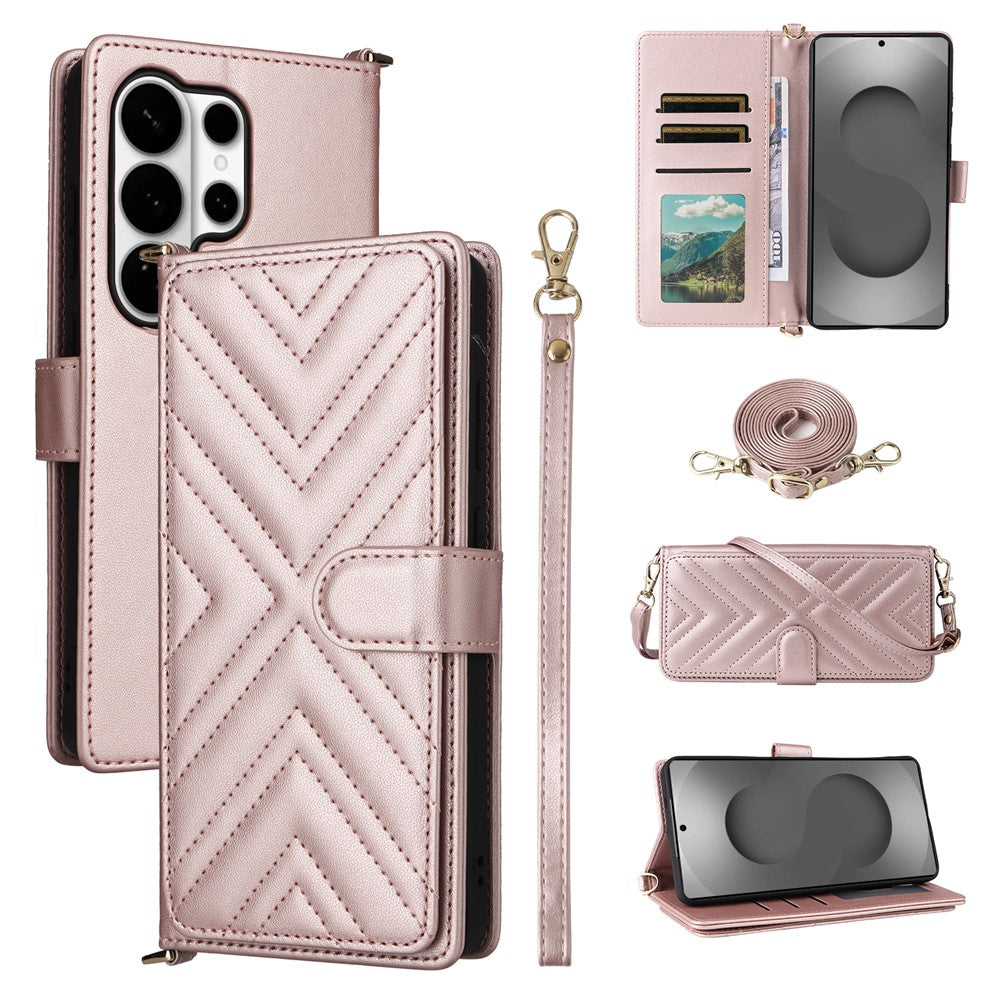 For Samsung Galaxy S26 Ultra Case with Shoulder / Wrist Strap Leather Phone Cover Stand Wallet