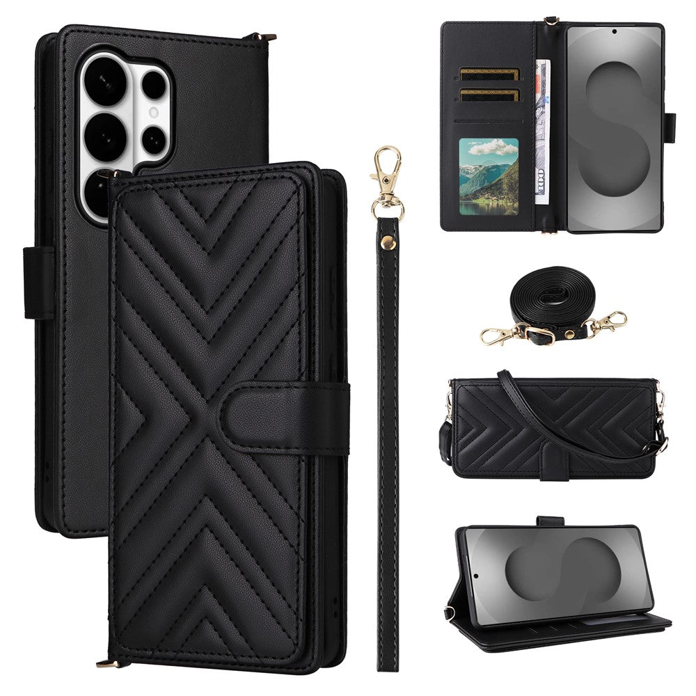 For Samsung Galaxy S26 Ultra Case with Shoulder / Wrist Strap Leather Phone Cover Stand Wallet