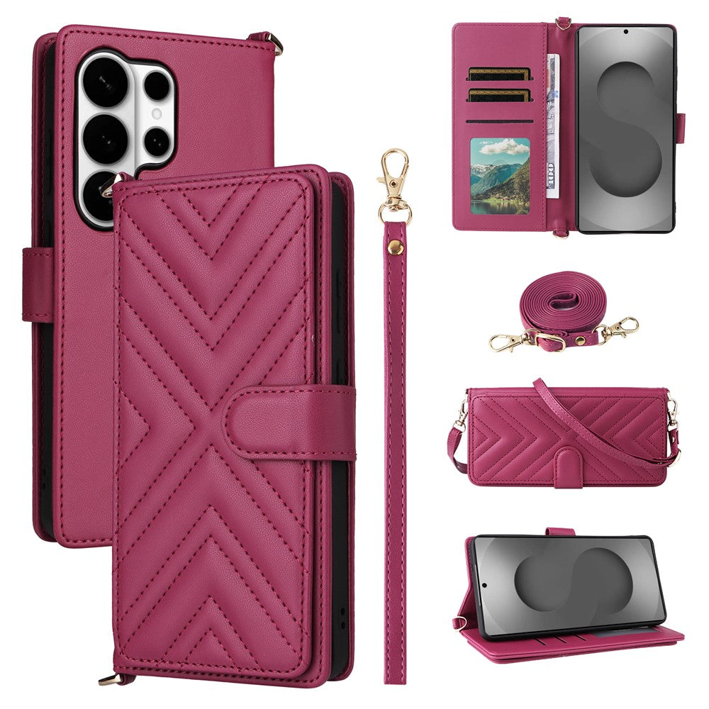 For Samsung Galaxy S26 Ultra Case with Shoulder / Wrist Strap Leather Phone Cover Stand Wallet