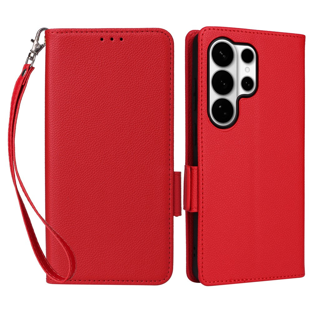 For Samsung Galaxy S26 Ultra Case Litchi Texture Wallet Leather Phone Cover with Wrist Strap