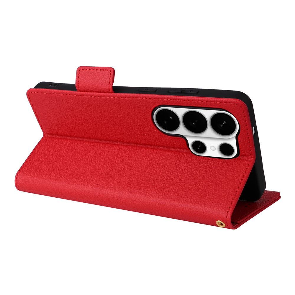 For Samsung Galaxy S26 Ultra Case Litchi Texture Wallet Leather Phone Cover with Wrist Strap