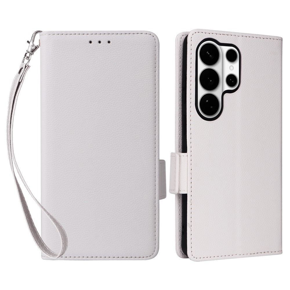For Samsung Galaxy S26 Ultra Case Litchi Texture Wallet Leather Phone Cover with Wrist Strap