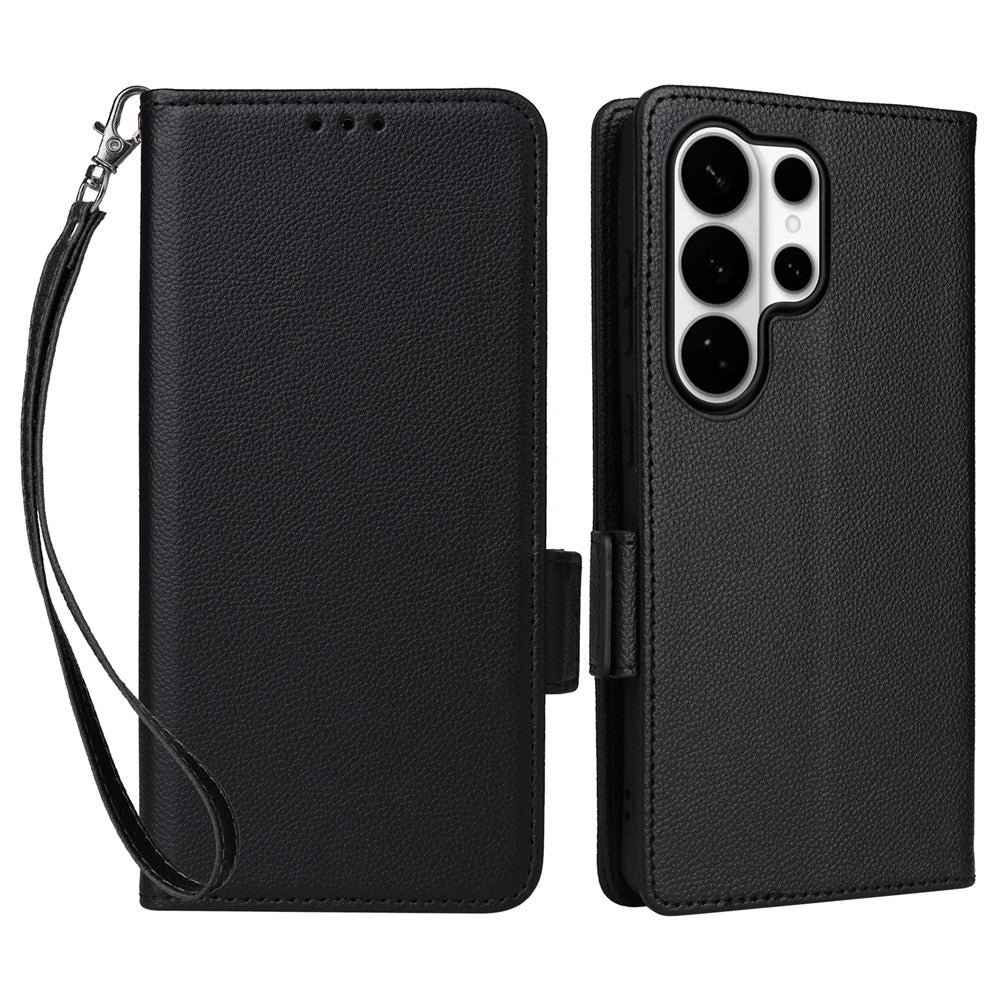 For Samsung Galaxy S26 Ultra Case Litchi Texture Wallet Leather Phone Cover with Wrist Strap
