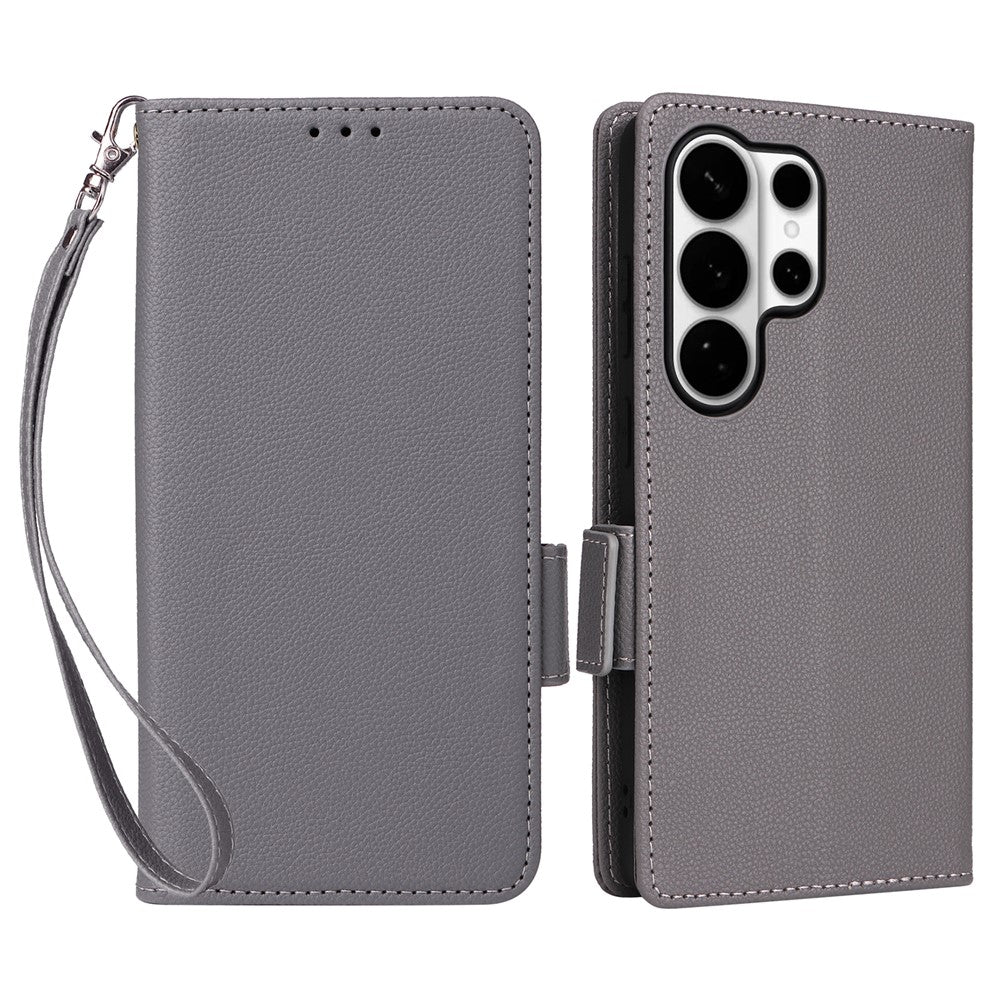 For Samsung Galaxy S26 Ultra Case Litchi Texture Wallet Leather Phone Cover with Wrist Strap