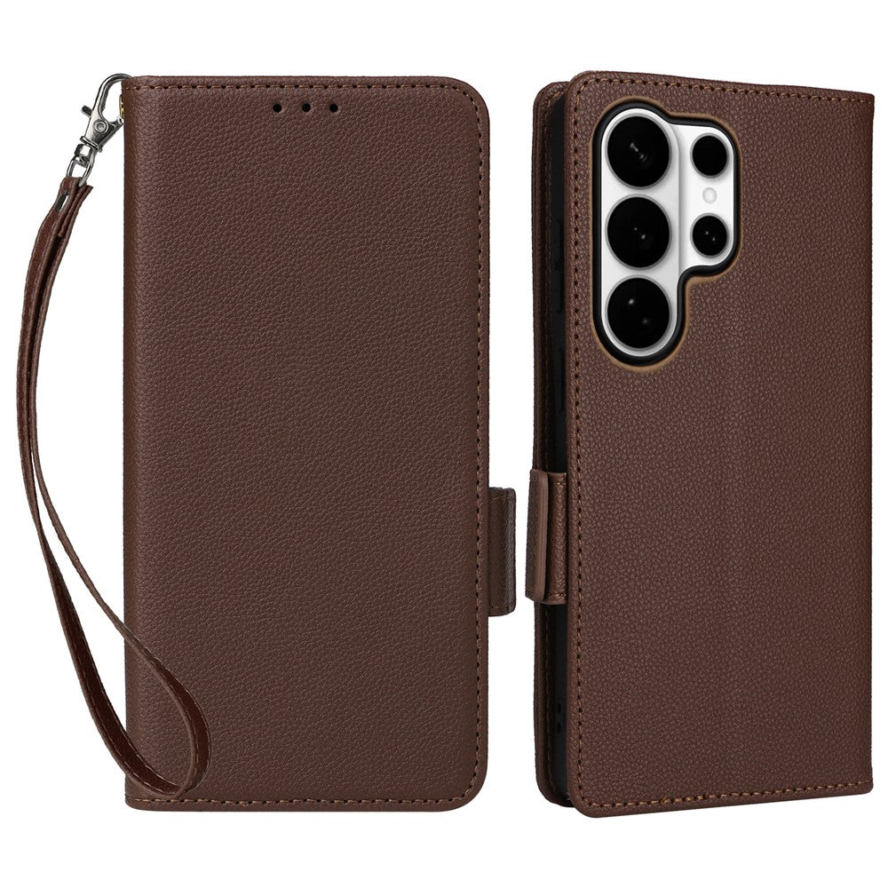 For Samsung Galaxy S26 Ultra Case Litchi Texture Wallet Leather Phone Cover with Wrist Strap