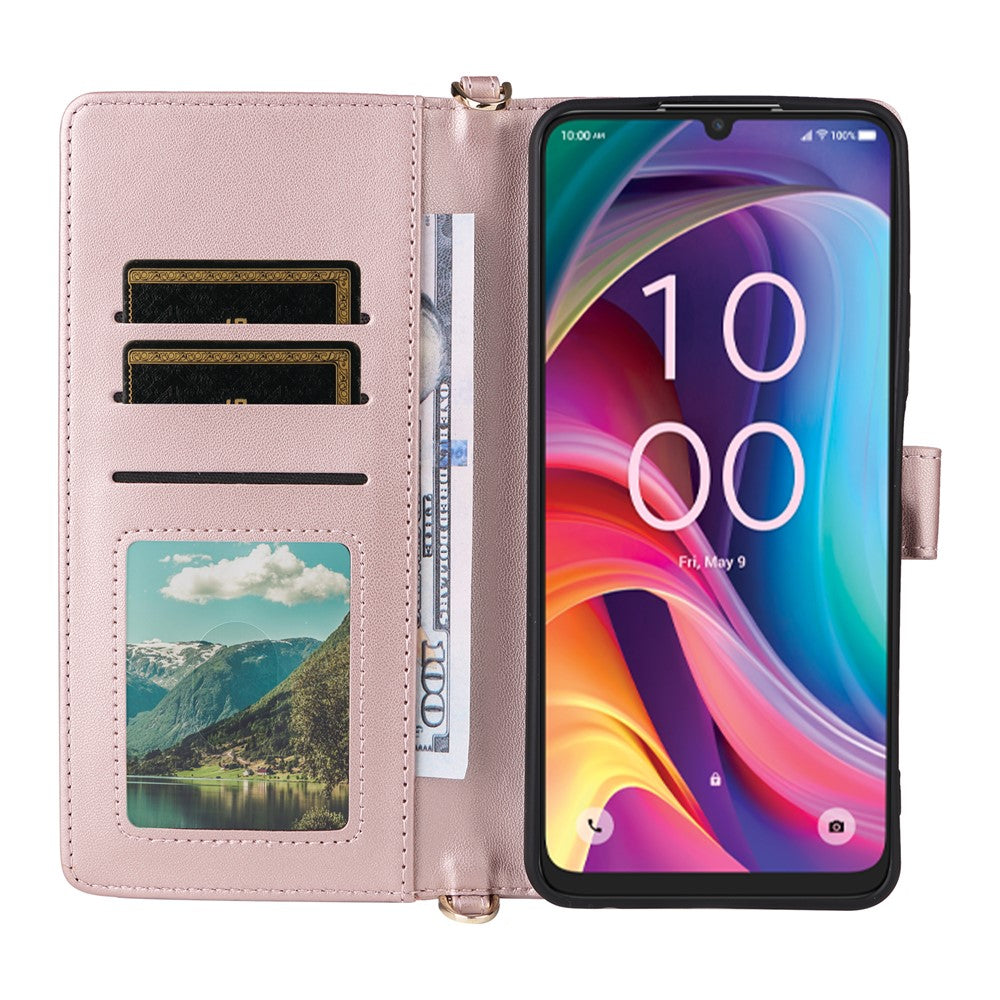 For TCL K33 5G / K32 5G Case with Shoulder / Wrist Strap Leather Phone Cover Stand Wallet