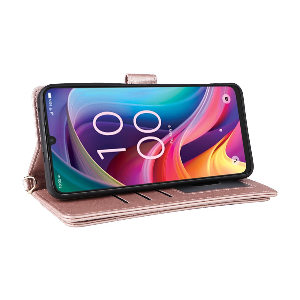 For TCL K33 5G / K32 5G Case with Shoulder / Wrist Strap Leather Phone Cover Stand Wallet