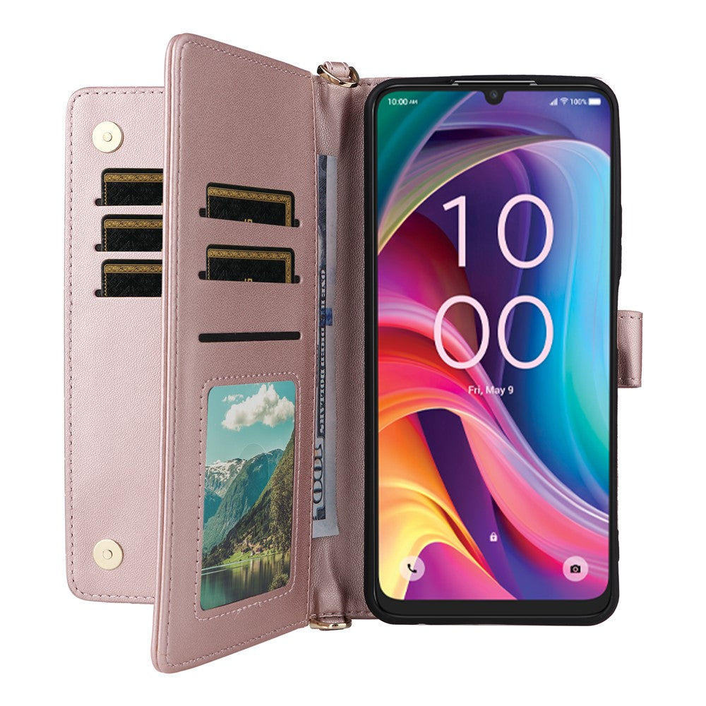 For TCL K33 5G / K32 5G Case with Shoulder / Wrist Strap Leather Phone Cover Stand Wallet