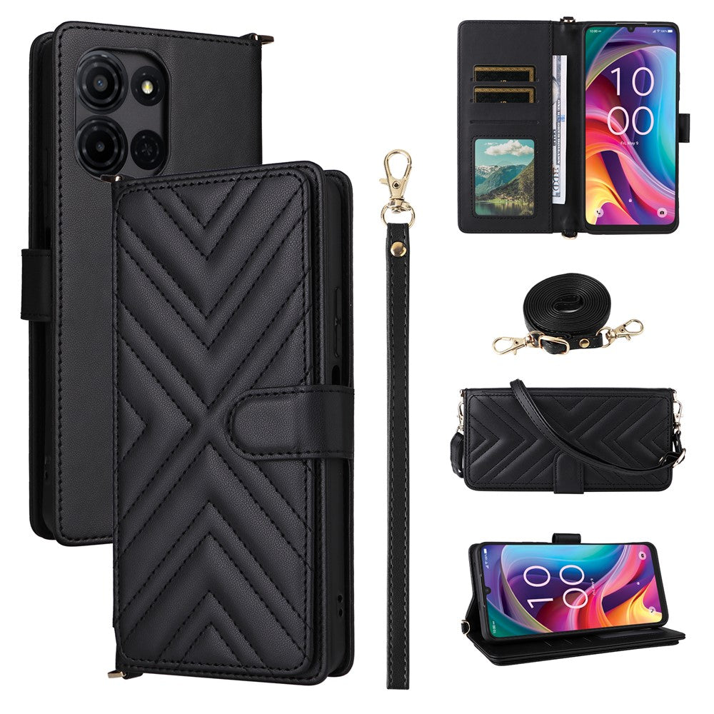 For TCL K33 5G / K32 5G Case with Shoulder / Wrist Strap Leather Phone Cover Stand Wallet
