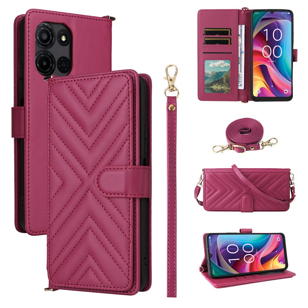 For TCL K33 5G / K32 5G Case with Shoulder / Wrist Strap Leather Phone Cover Stand Wallet