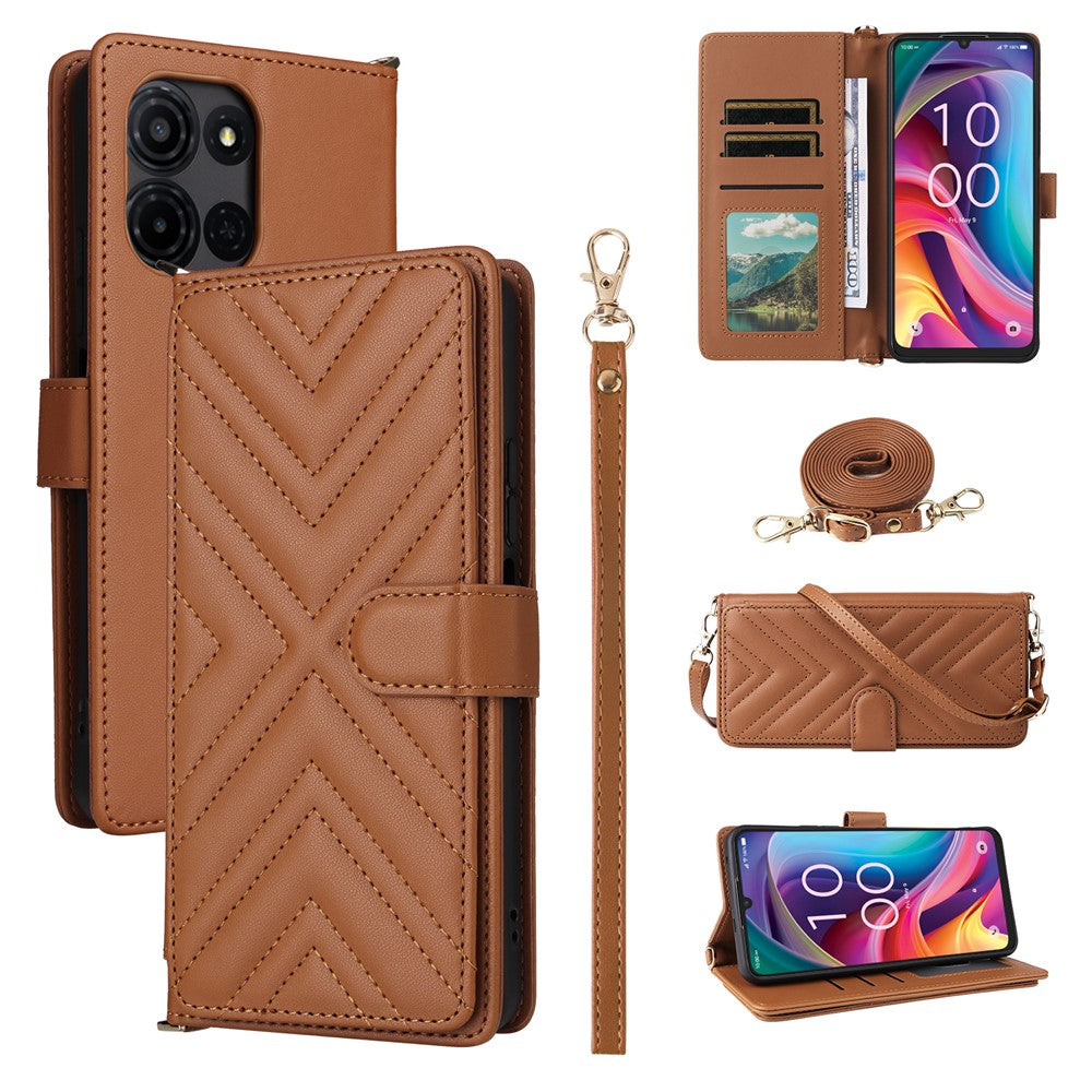 For TCL K33 5G / K32 5G Case with Shoulder / Wrist Strap Leather Phone Cover Stand Wallet